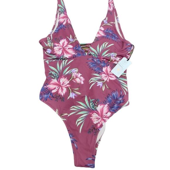 NWT Shade & Shore Lowest Covered One-Pice Swimsuit Tropic Hawaiian Floral Size M - Picture 4 of 12